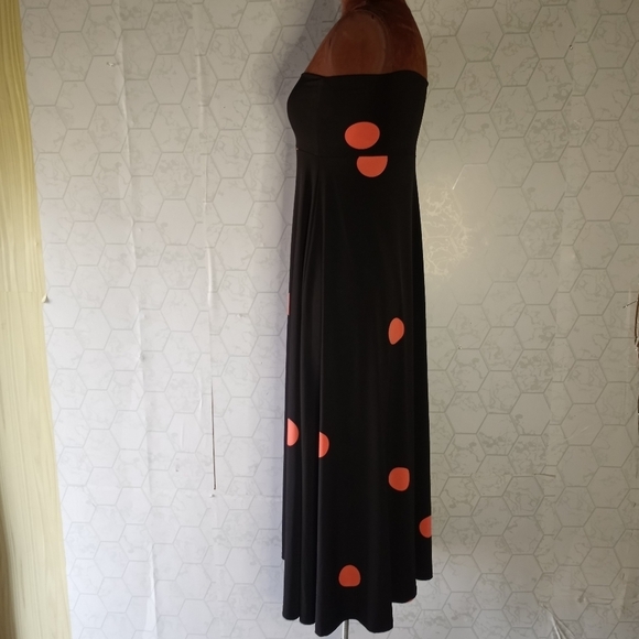 Lularoe long black skirt with orange polkadot pattern - Picture 10 of 13